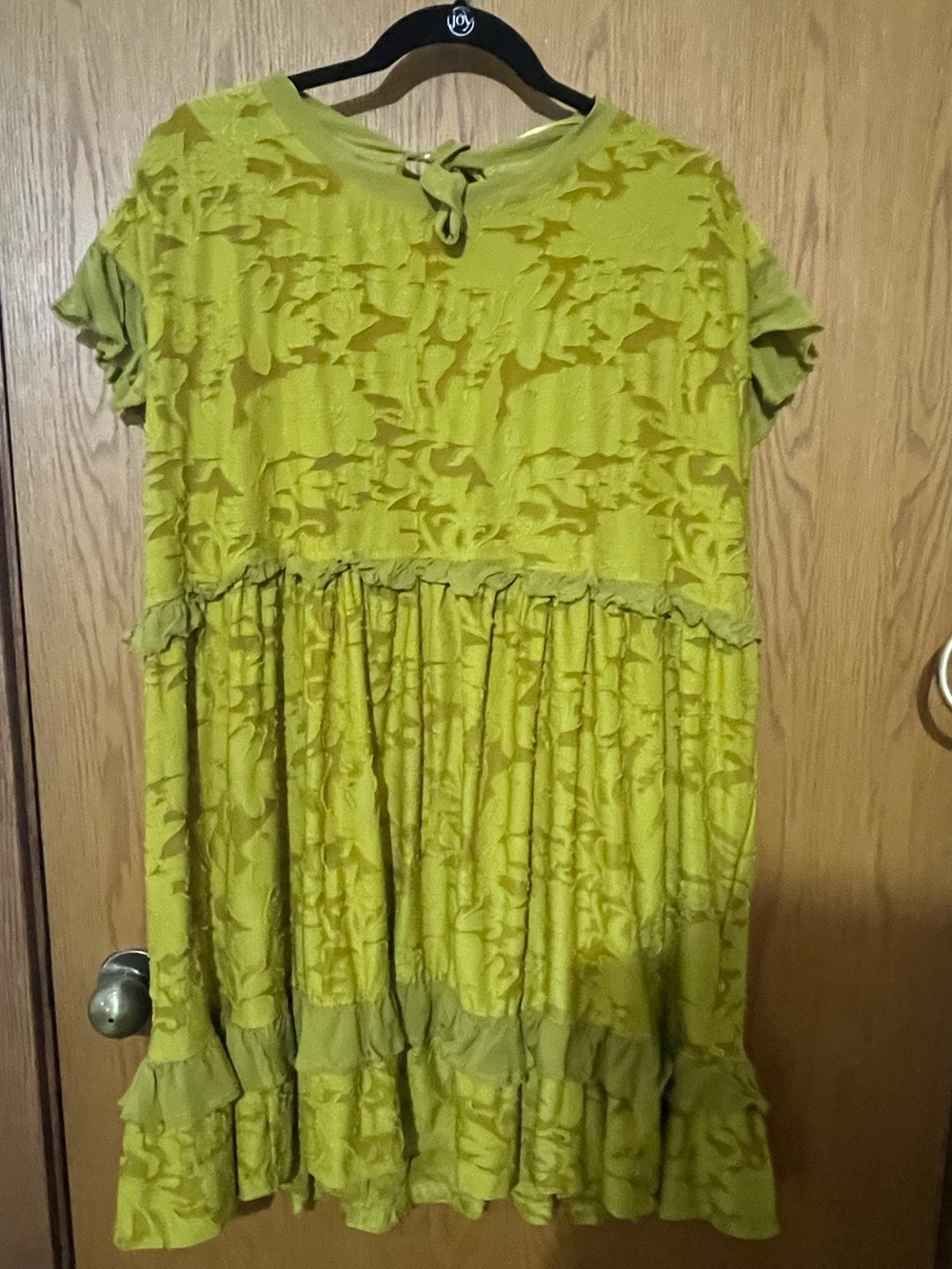 Anthropologie Chartreuse Ruffled Short Sleeve Dress